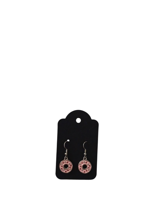 Handmade Jewelry - Handmade Frosted Strawberry Donut  With Circle Sprinkles Drop/Dangle Earrings